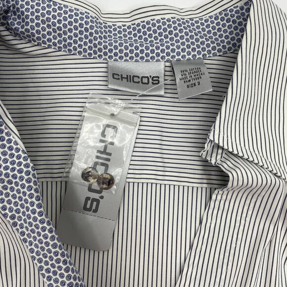 New CHICO's Shirt Stripe Surprise Long Sleeve Button Up Shirt Womens Size 2 / L - Picture 3 of 6